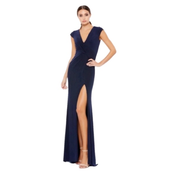 NWT MAC DUGGAI 26504 NAV V-NECK RUCHED JERSEY GOWN - Picture 3 of 9